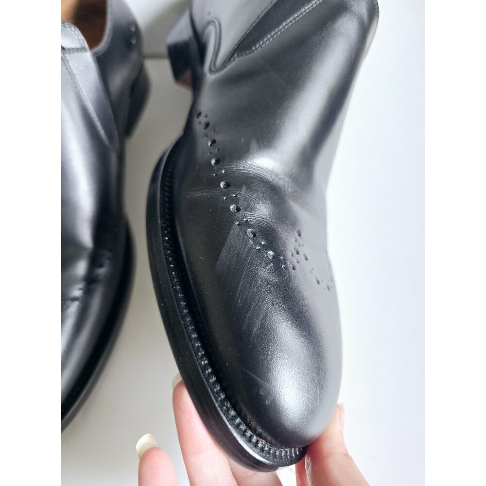 Allen Edmonds Lucca Black Leather Slip On Brogues Mens Dress Shoes Loafers 9 - Picture 8 of 11